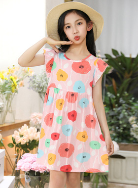 女童棉绸睡裙夏季薄款小女孩睡衣夏款宝宝连衣裙子儿童家居服套头