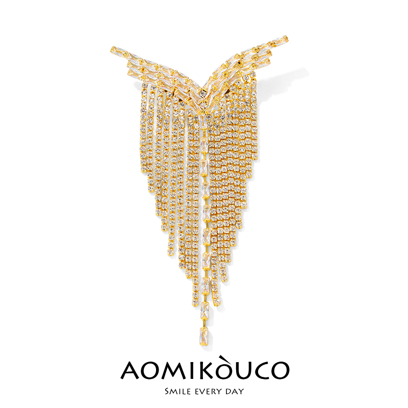 奢华闪钻Y型流苏胸针小香风别针