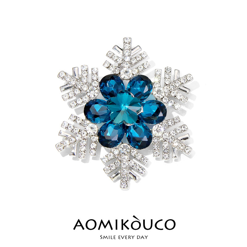 圣诞节高级感蓝冰晶雪花胸针气质高档女时尚花朵胸花别针秋冬配饰