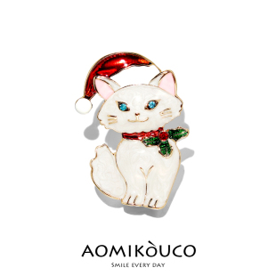 可爱乖巧猫咪圣诞胸针女个性 配饰品新年礼物 时尚 奢华镶钻别针服装
