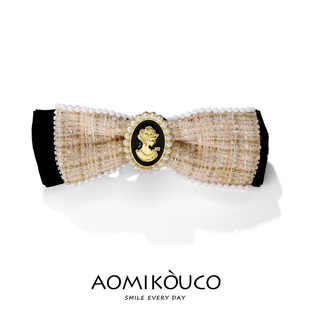 高端小香风蝴蝶结手工布艺胸针法式珍珠美人头像别针连衣裙配饰品