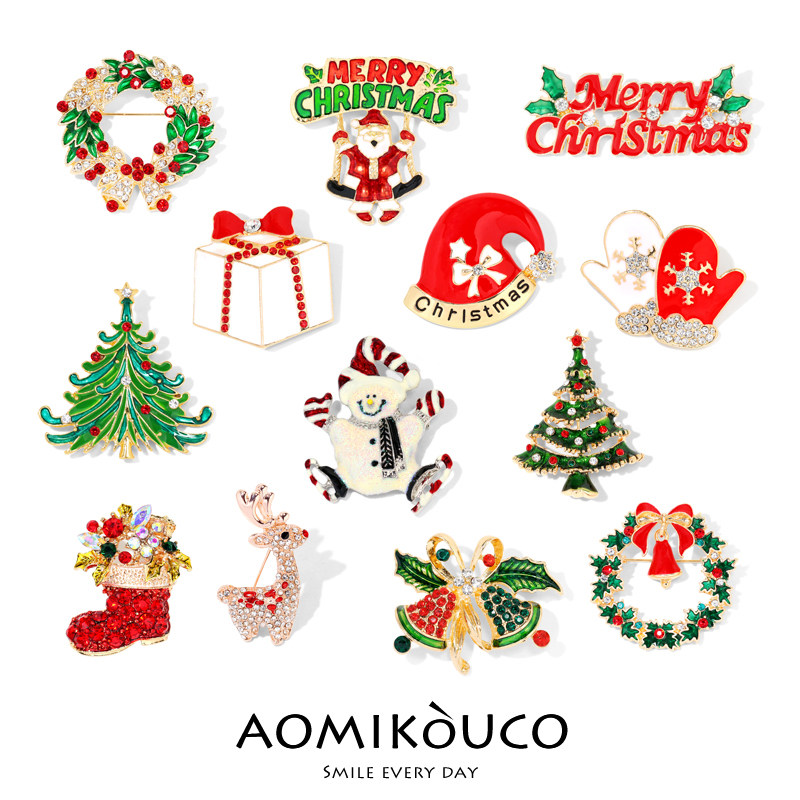 镶钻圣诞系列胸针雪花雪人圣诞树铃铛靴子别针西装配饰圣诞节礼物