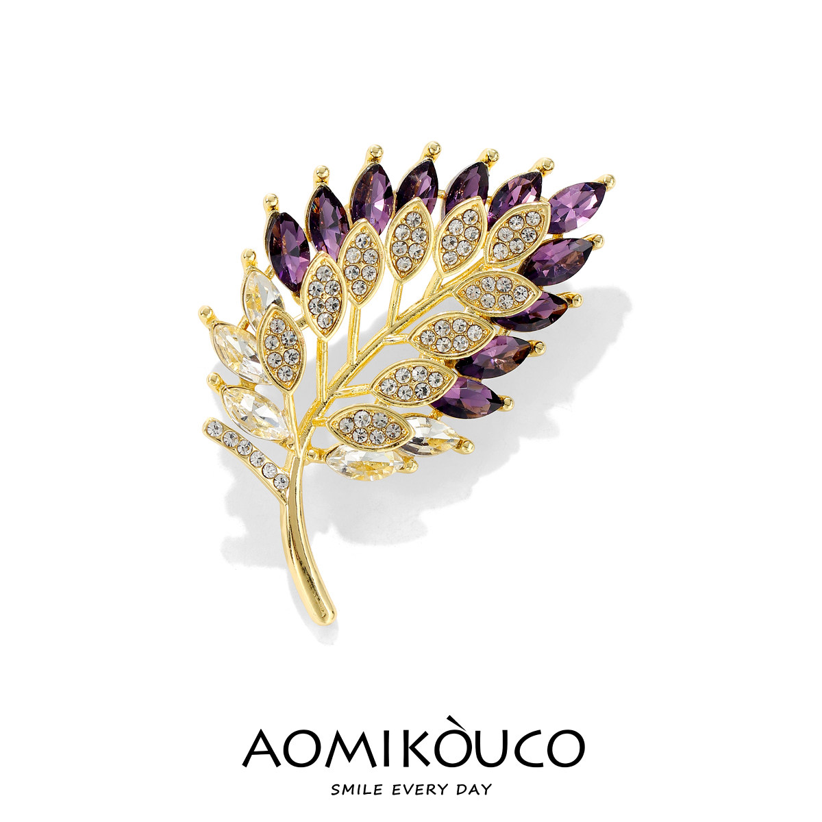 紫色水晶树叶胸针女士高端精致时尚2025年新款气质胸花别针配饰品