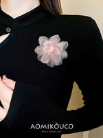Ethnic-style fabric smoke rose flower brooch, snow gauze handcrafted flower pin accessory, dress and evening gown decoration, brooch thumbnail 6