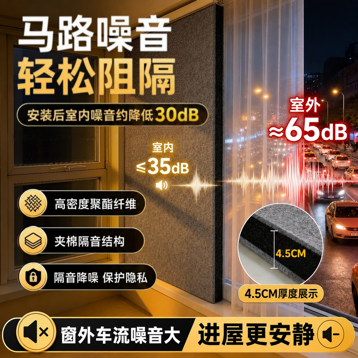 窗户隔音板超强临街隔音神器吸音降噪板家用卧室隔音ktv墙贴自粘