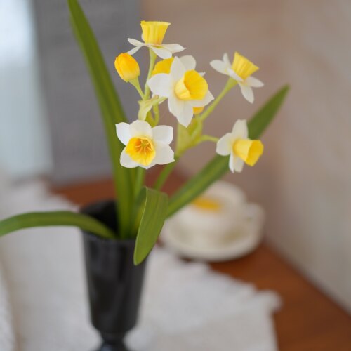 双头仿真水仙花摆设花艺摆件