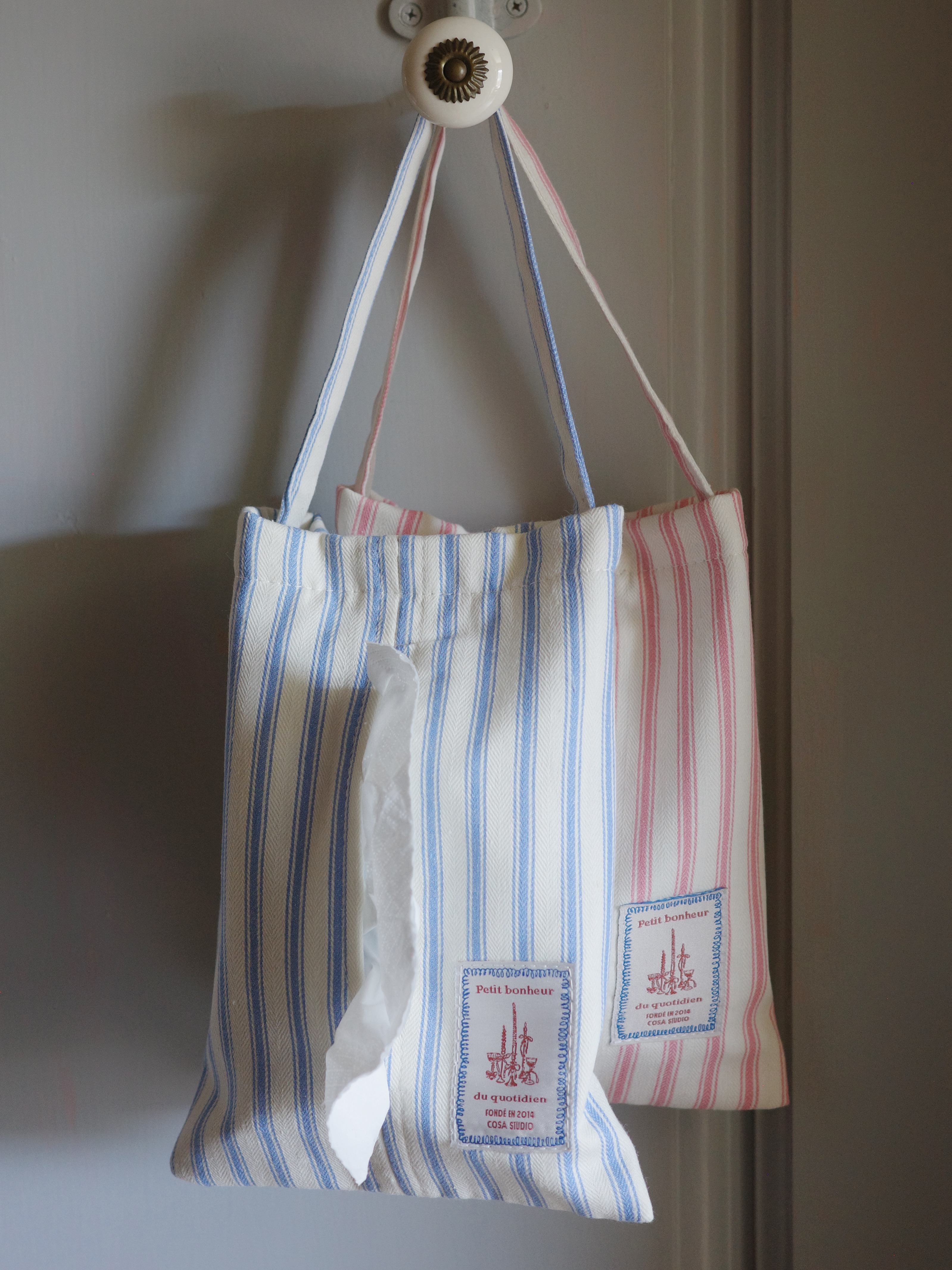 COSA韩风简约条纹纸巾抽纸盒布艺纸巾收纳盒车载挂式抽纸纸巾袋