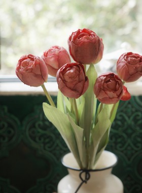 COSA重瓣郁金香烤边装饰花轻奢仿真花家居装饰花艺摆件拍照道具