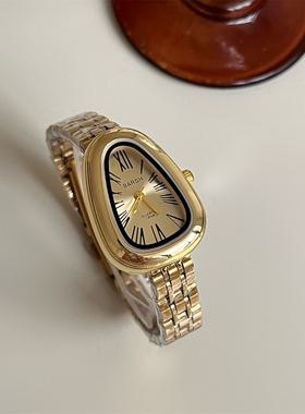 BARSH中古风蛇头罗马面钢带手表女轻奢经典时尚气质高级感小金表