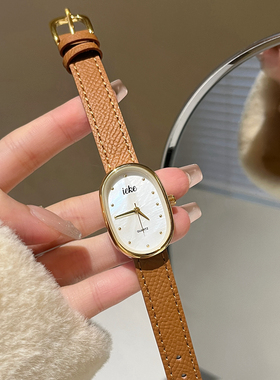 IEKE手表女款椭圆形贝母面学生考研小众ins简约气质精致文艺腕表