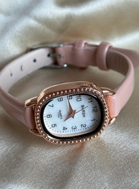 BARSH文艺感贝母面皮带手表女小众设计简约休闲学院风女士手腕表