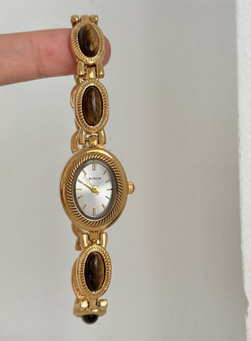 KUNUR国风椭圆形玉石串珠手表女高颜值小众设计复古百搭精致腕表