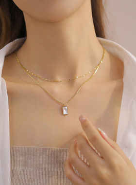双层叠戴贝壳项链女钛钢不掉色小众高级感轻奢气质百搭简约毛衣链