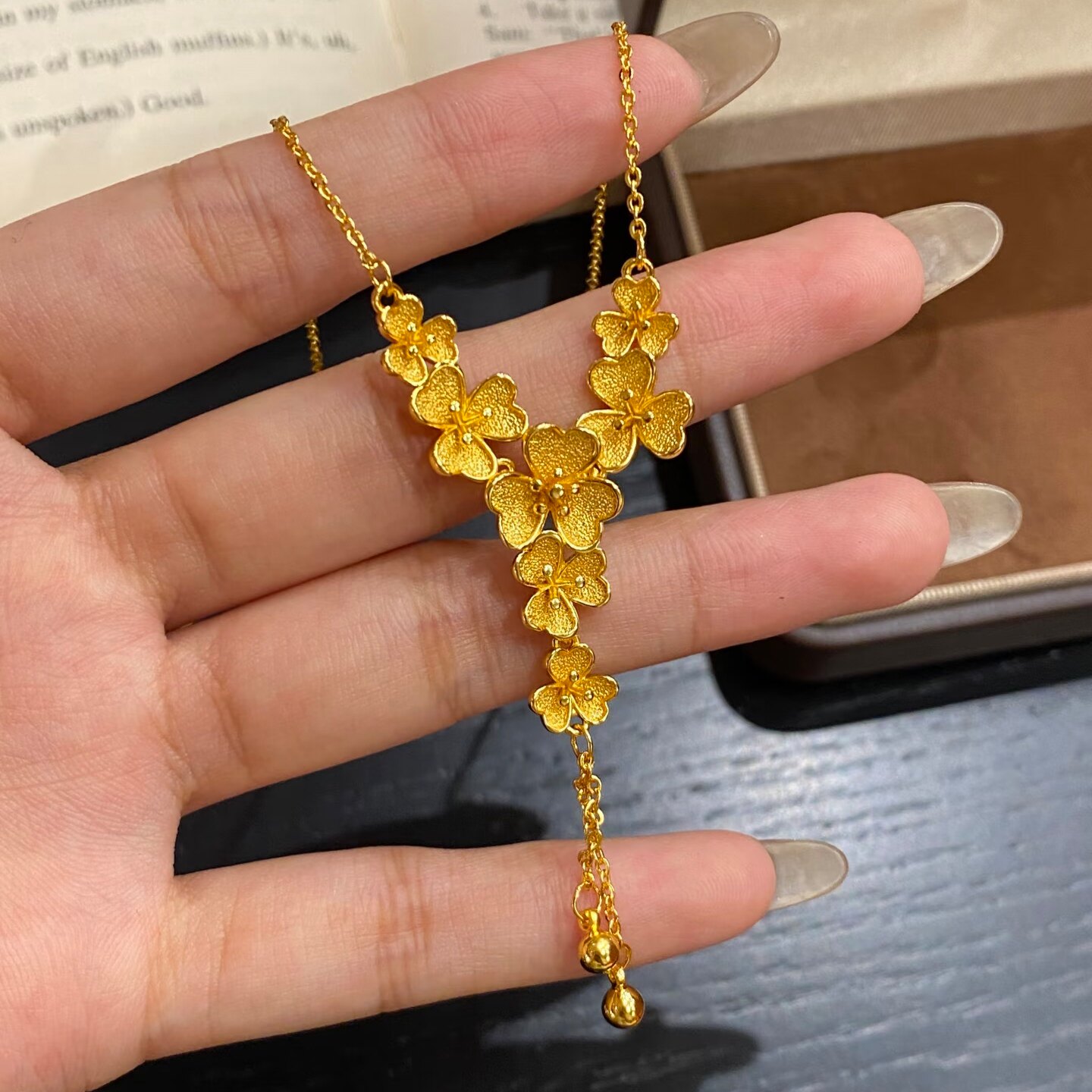 古法三瓣花水滴流苏项链金店同款项链