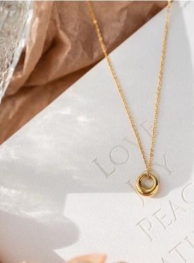 小圆环项链女钛钢不掉色洗澡不用摘简约冷淡风秦岚明星同款锁骨链