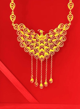 新娘凤凰项链金店同款沙金仿真金气质孔雀结婚婚嫁假三金道具首饰