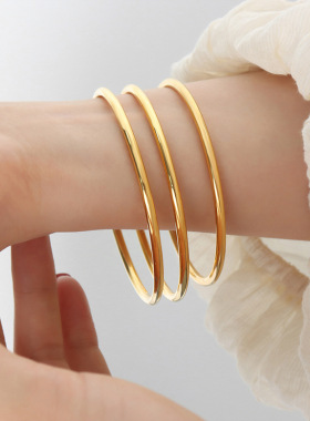 3mm素圈亮面手镯女实心不掉色简约冷淡风金色钢色玫瑰金色手环