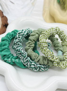 夏日小清新绿色格子小肠圈简约百搭皮筋发圈高弹力不伤发基础头绳