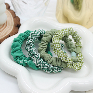 夏日小清新绿色格子小肠圈简约百搭皮筋发圈高弹力不伤发基础头绳