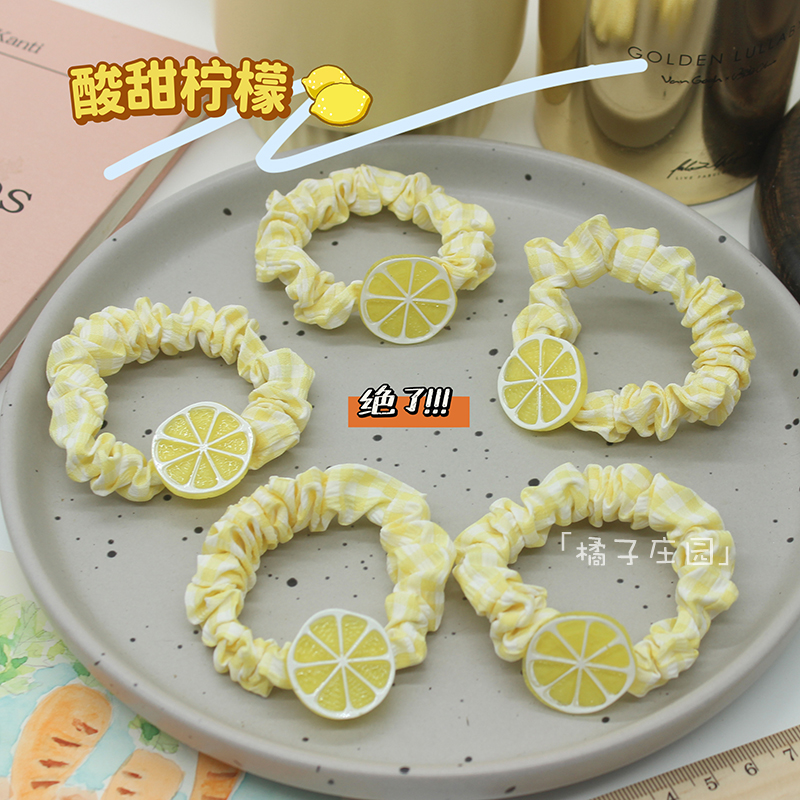 可爱柠檬片格纹小肠圈发圈