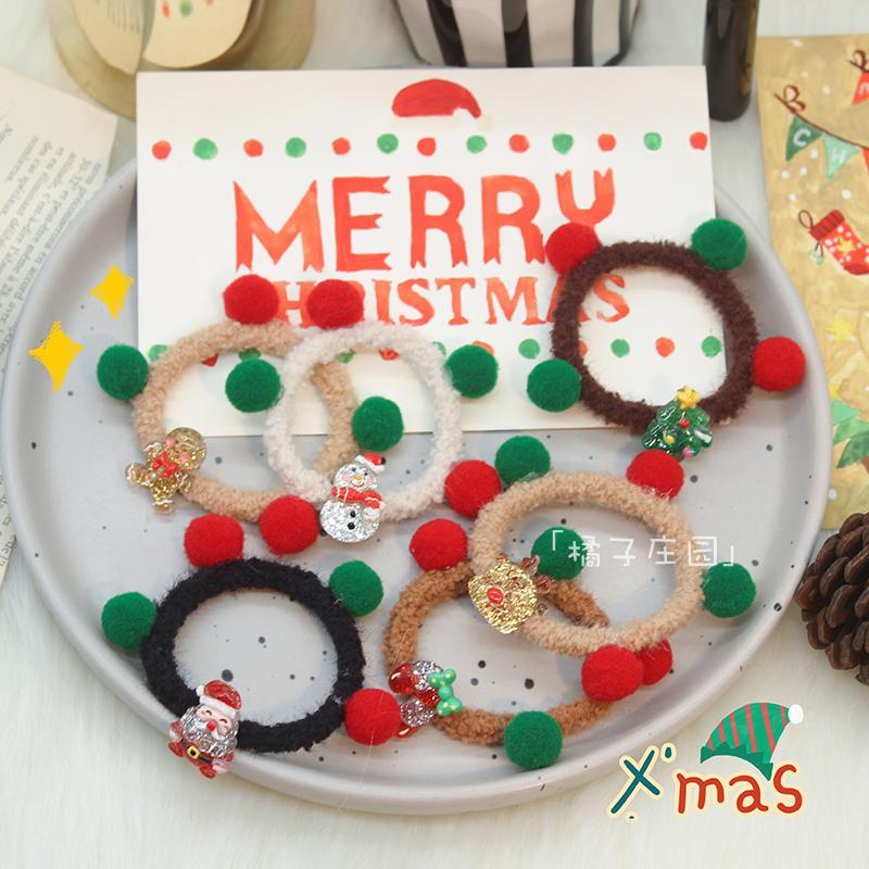 撞色毛绒球球发绳女秋冬可爱