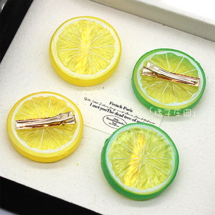 春夏清新柠檬片发夹仿真水果刘海侧边夹头饰创意发卡趣味搞怪发饰