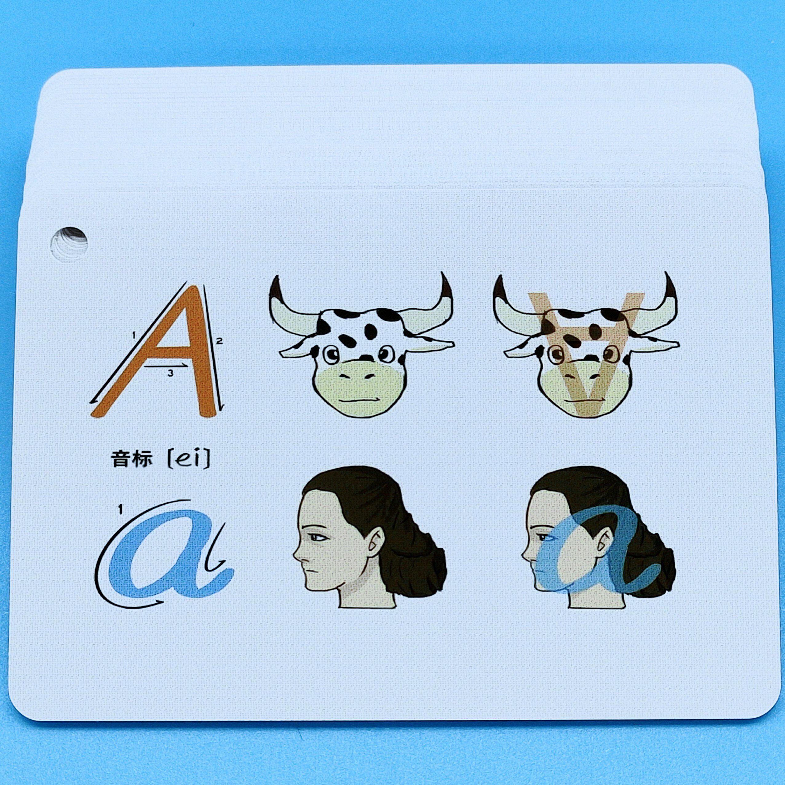 英语字母卡26带音标大小写手写体儿童英文abc认知闪卡片幼儿园