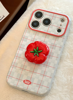 适用于iPhone17promax蓝色格纹手机壳新款番茄磁吸支架苹果16镜头全包防摔外壳15/14个性创意保护套男女通用