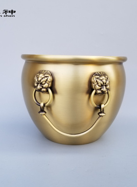 黄铜缸狮头缸双耳故宫缸摆件烟灰缸聚宝盆缸金蟾狮首缸家用礼品
