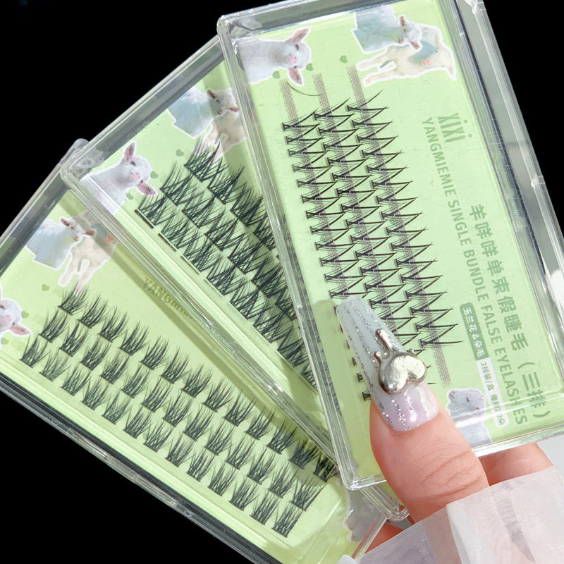 xixi羊咩咩单束三排假睫毛自然超细卷翘易上手分段式初学者gj-45