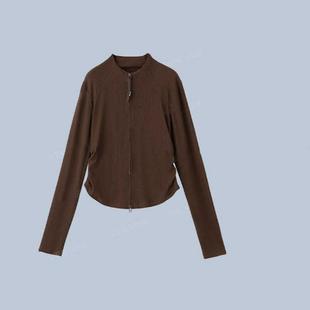 剪裁家大洪官方自营店长袖 显瘦上衣 高弹复古瑜伽外套秋双拉链修身