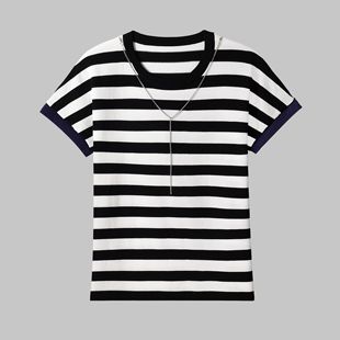 大洪官方自营店假日海岸宽松时尚 女 气质休闲小众条纹针织衫