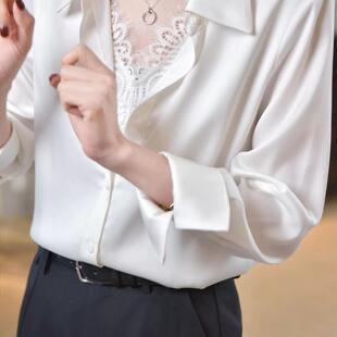 女装 大洪官方自营店黑白变奏25春季 衬衫 纯色假两件蕾丝长袖 新款