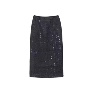 大洪自营店闪亮登场冬季 十字格纹毛呢半身裙后开叉通勤直筒裙 新款