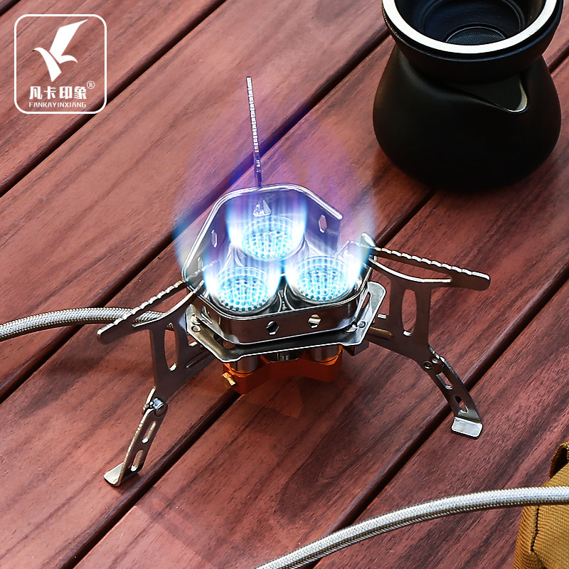 户外便携式卡式炉瓦斯炉具防风猛火三头炉头折叠烧水煮茶燃气炉灶