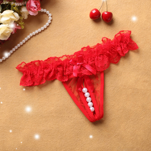 低腰性感T裤 带珠子的内裤女士丁字裤珍珠按摩女外出刺激特价清仓