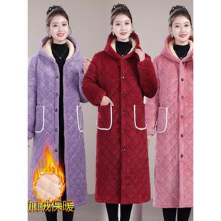 冬季保暖女士加绒加厚棉衣休闲大褂加长过膝罩衣工作服家居服棉服