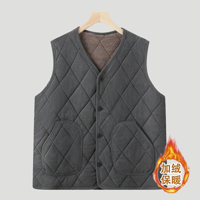 秋冬爸爸保暖男款中老年加厚加绒马甲坎肩马夹羊羔绒老人背心新款