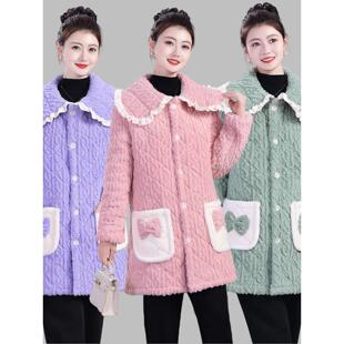 冬季女装棉衣罩衣加绒加厚新款保暖家居服三层中长款防寒棉服外套