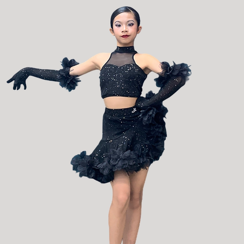 2026新款比赛花服少儿拉丁舞练功服专业艺考考级舞蹈裙女童表演服