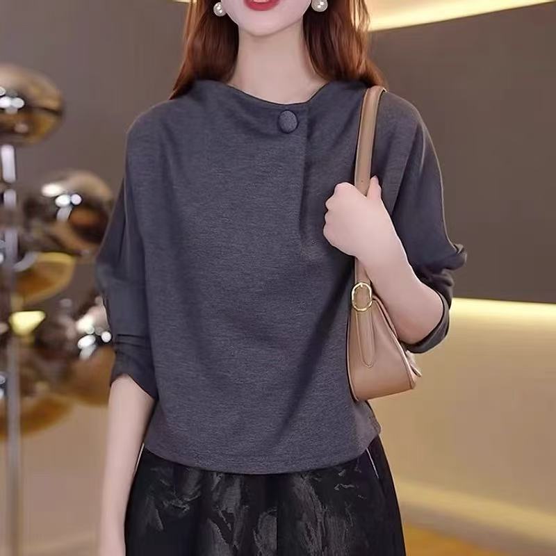 高级感灰色纯棉长袖t恤女秋冬