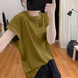 宽松休闲百搭减龄无袖 纯棉飞飞袖 大码 新款 t恤上衣 背心体恤女夏季