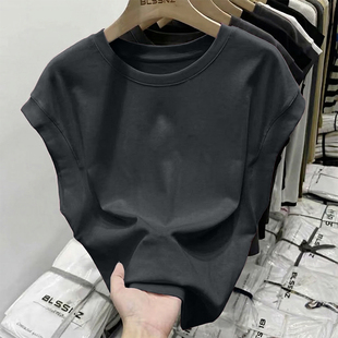 宽松遮肚百搭休闲洋气百搭小飞袖 大码 新款 t恤女夏季 上衣 纯棉无袖