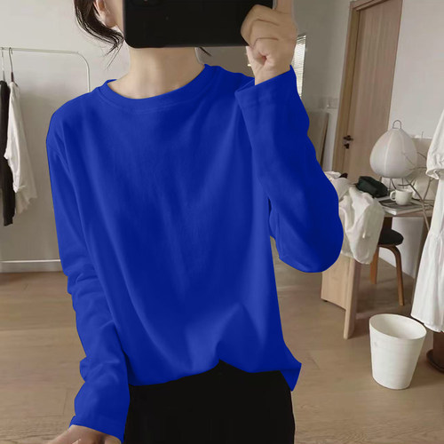 克莱因蓝纯棉长袖t恤女春秋新款