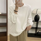 长袖 t恤女士春秋新款 宽松显瘦洋气时尚 白色纯棉灯笼袖 褶皱打底衫