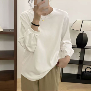 白色纯棉灯笼袖长袖t恤女士春秋新款宽松显瘦洋气时尚褶皱打底衫