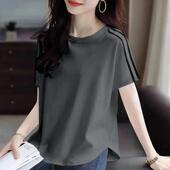 拼接宽松显瘦洋气百搭不规则上衣 新款 弧形下摆短袖 t恤女2026夏季