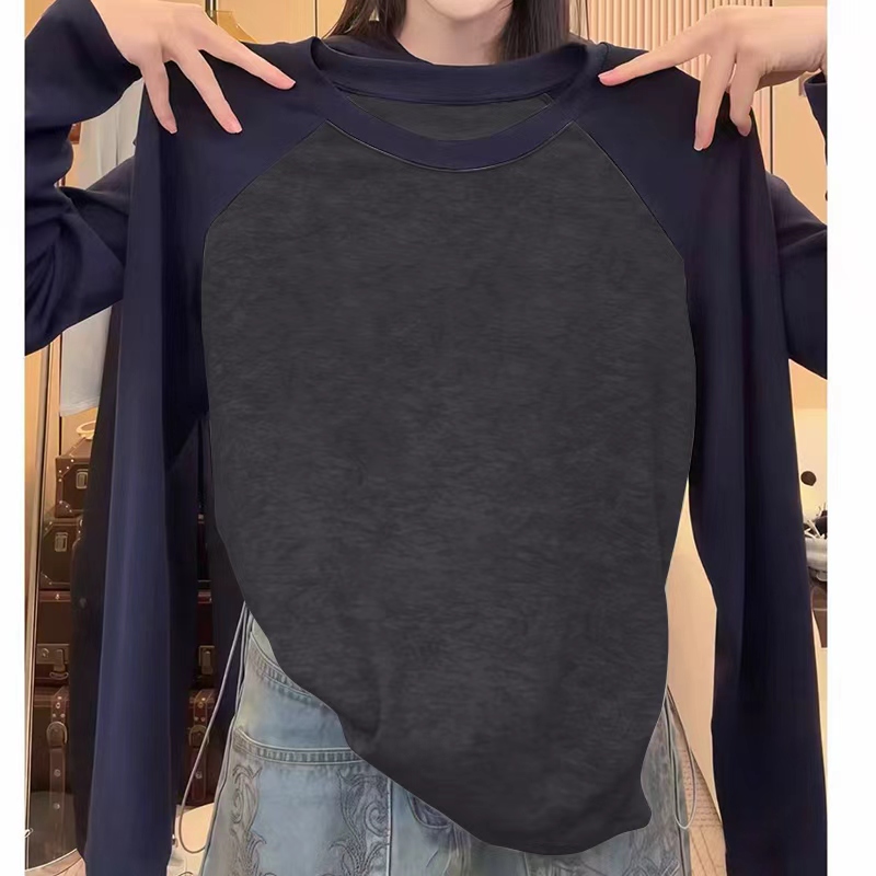 拼色大码双面德绒打底衫女秋冬