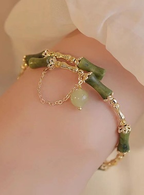 【青梅煮酒】新中式国风竹节和田玉手镯女ins小众设计手链如意