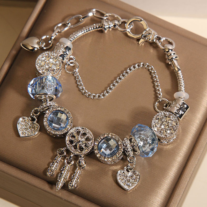 潘家风格蓝色琉璃珠手链女轻奢小众精致捕梦网手串送学生闺蜜礼物